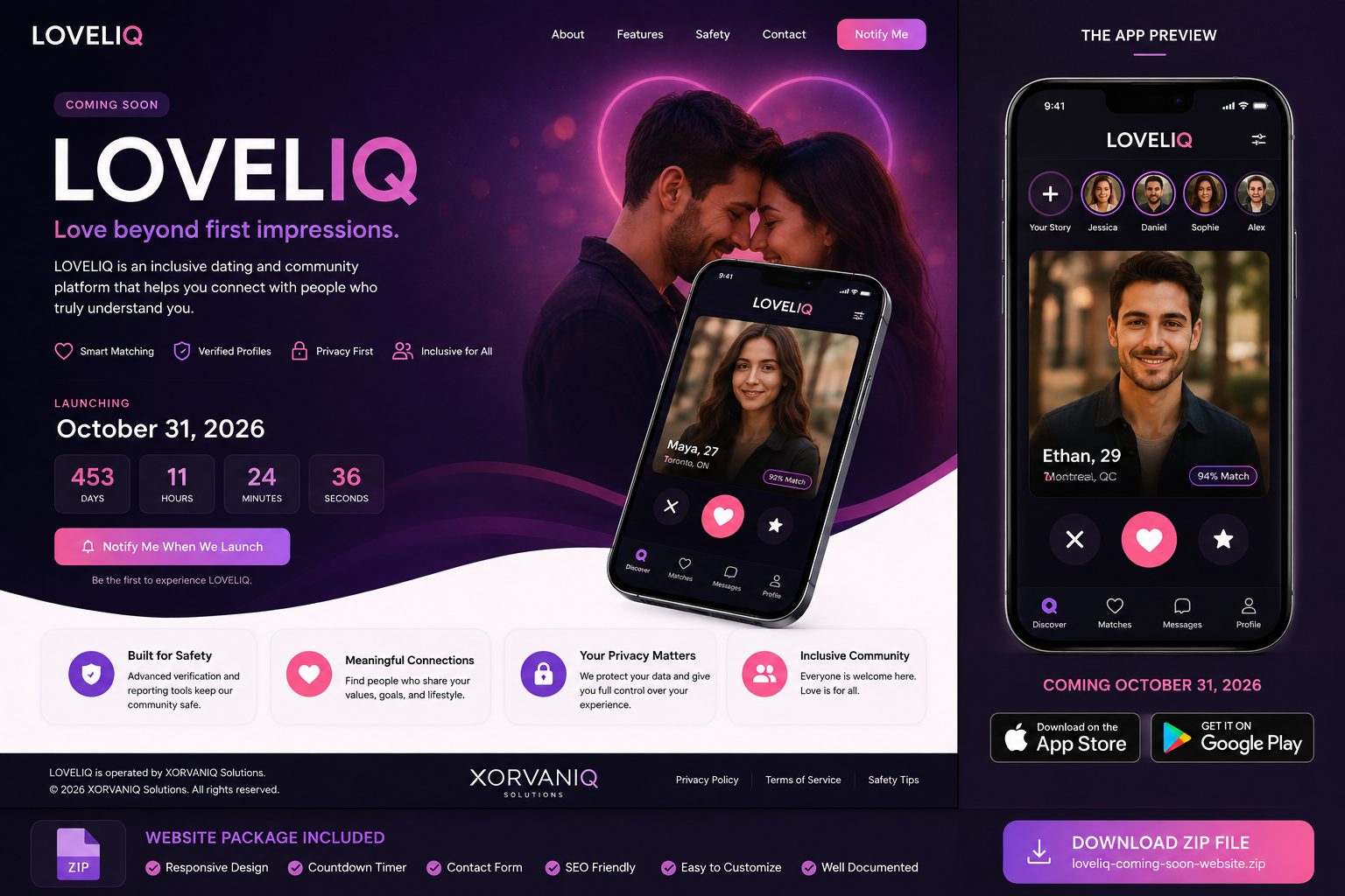 Loveliq dating app concept showing profiles and matching controls